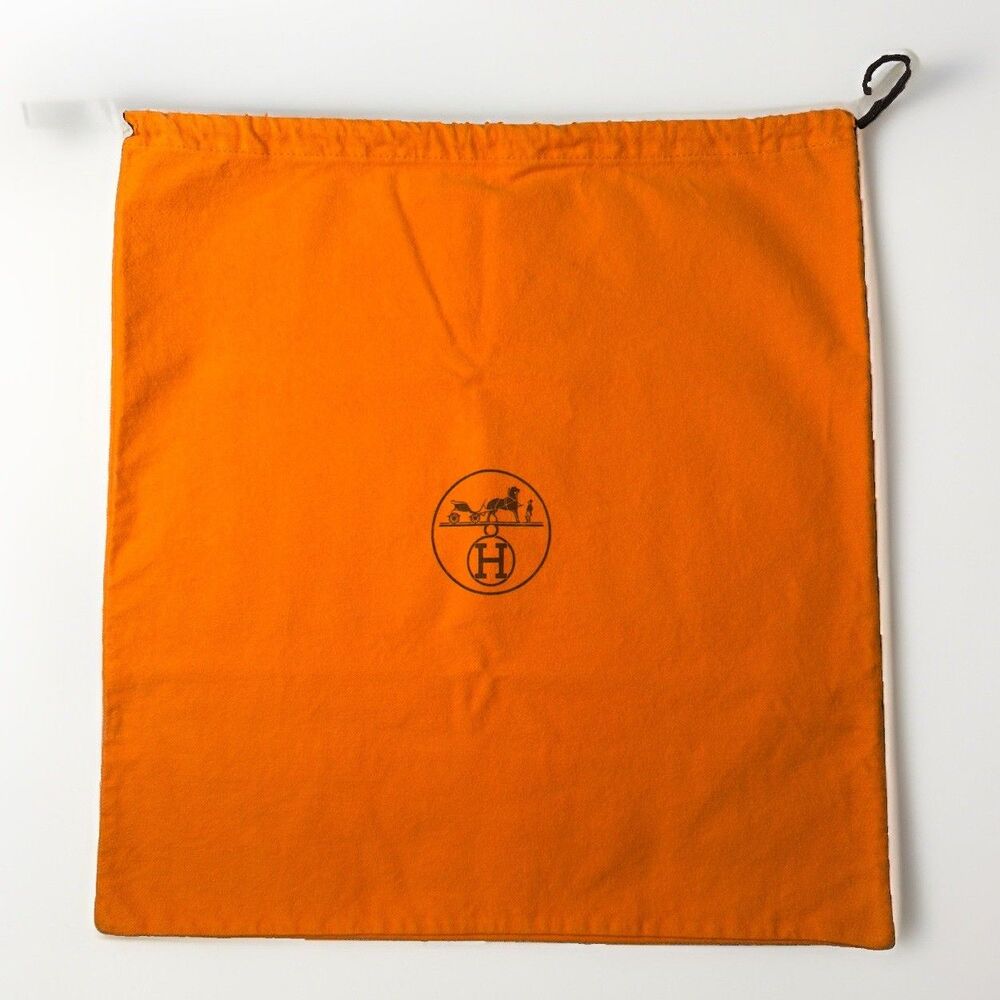 Authentic Hermès Orange Cotton Drawstring Dust Bag 17.25" x 16.5" Excellent